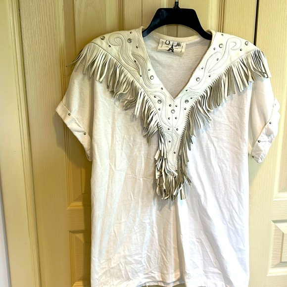 Ami Ali Womans Western Shirt White w Fringe Shirt One Size Fits All - Picture 1 of 6